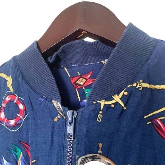 VINTAGE | Women’s Navy Nautical Bomber Windbreaker Zip Up Jacket | Size XL - Picture 13 of 16